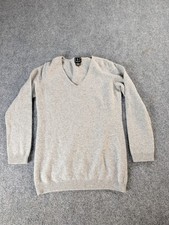 INC International Concepts 100% Cashmere Sweater Gray V-Neck Medium - Flaw