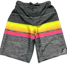 Laguna Board Shorts Youth M 10/12 Gray Neon Stripe Swim Trunks Surf Unisex