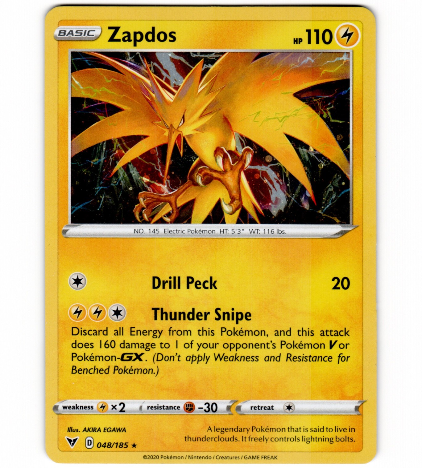 Zapdos 048/185 SWSH04: Vivid Voltage Holo Rare Pokemon