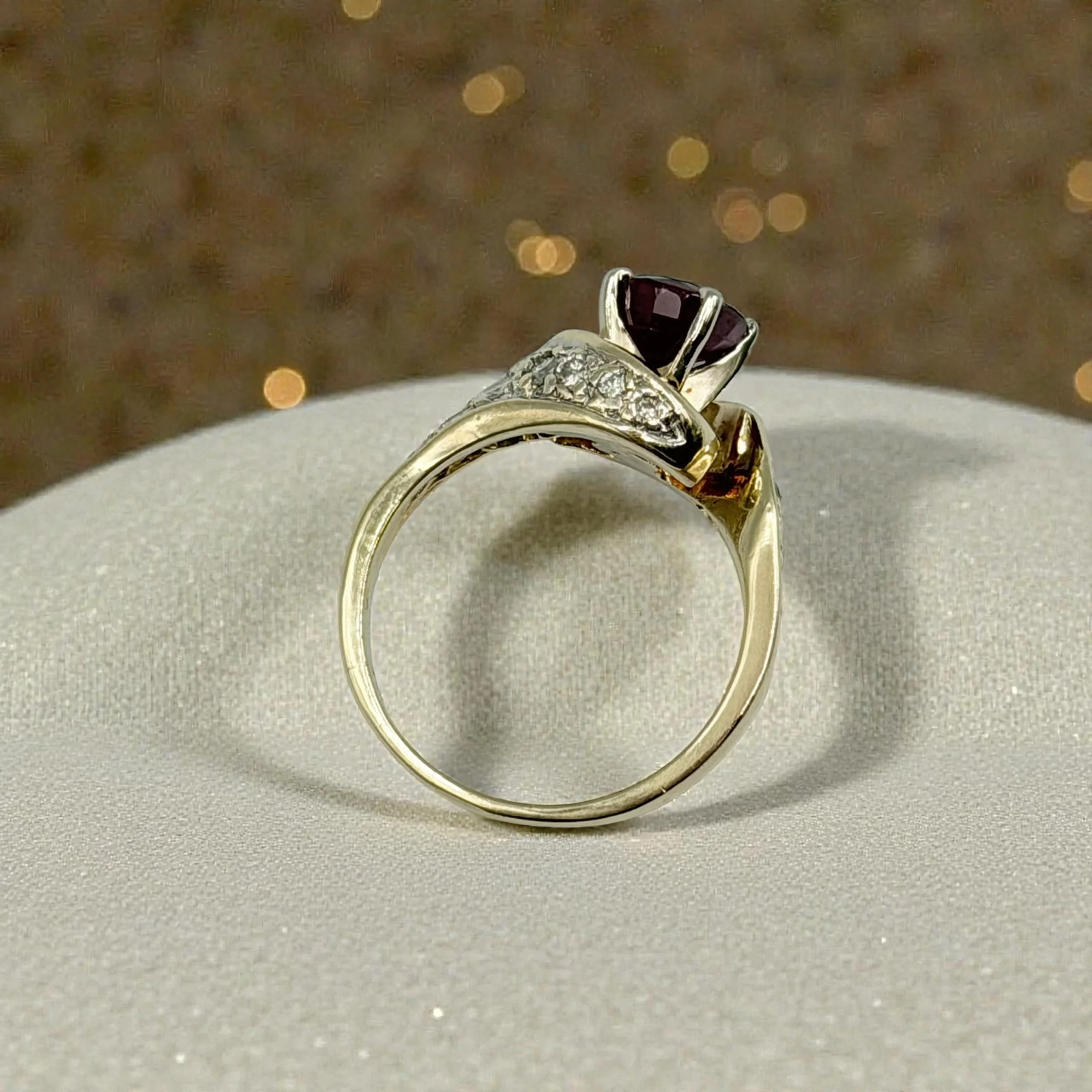 Solid 14K Yellow Gold Ruby Ring with 24 Diamond A… - image 4