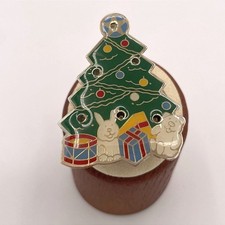 Vintage Silver Tone Enamel Christmas Tree Light Up Brooch Pin Toys Presents Boho