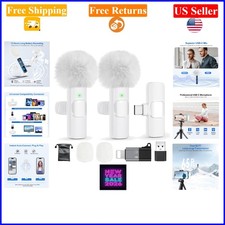 Wireless Lavalier Microphone for iPhone Android, 65ft Range, 12H Battery