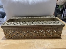 Vintage Gold Tone Tissue Kleenex Box Filigree Holder Ornate Hollywood Regency