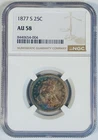 1877 S Seated Liberty Quarter Coin Rainbow Tone NGC AU 58