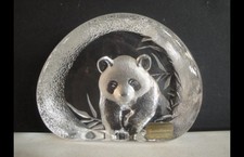 Rare Artist Signed Mats Johansson Crystal Glass Panda Bear Sculpture-Sweden