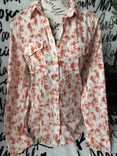 BANANA REPUBLIC Long Sleeve Button Up 2 Pocket Orange/White Blouse Sz S AP0736 