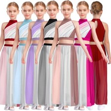 Kids Girls Set Figure Ice Skating Outfit 2 Piece Suit Costume Sleeveless Jazz