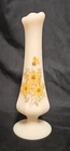 Vintage 7" Fenton Satin Cameo Custard Bud Vase, Hand-Painted Flowers, Signed