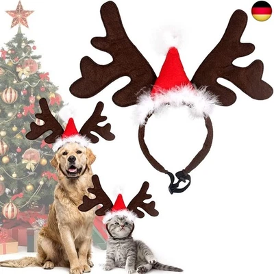 QUOHE Weihnachtliches Haustier-Kopfband, Rentier-Geweih-Kostüm,