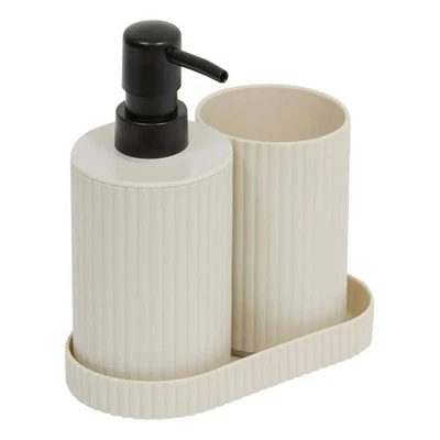Lot de 3 Accessoires de Salle de Bain "Mily" 17cm Beige - Photo 1/4