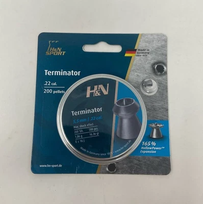 HATSAN H&N Sport Terminator .22 Cal 16.36gr Hollowpoint Pellets, 200 Count - Lead Gray