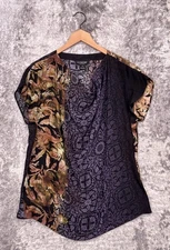 Citron Top Medium Womens Silk Floral Mixed Print Cap Sleeve Blouse