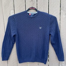 Vintage Chaps Cable Knit Sweater Men  s M Navy Blue 100 Cotton Made in Hong Kong