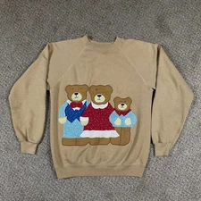VTG Teddy Bear Sweatshirt Womens M Grandma Hanes Raglan Granny Brown 80s 90s