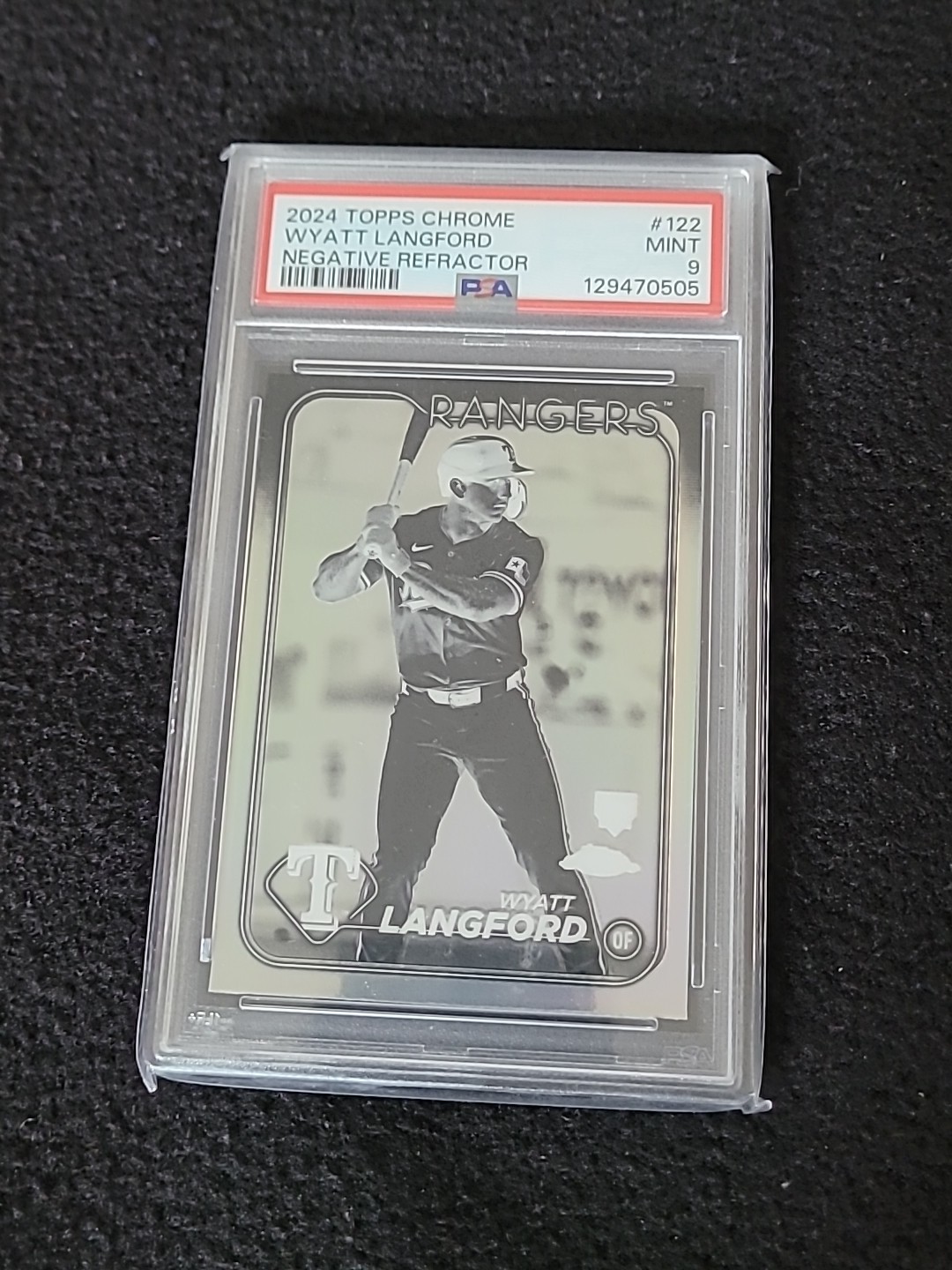 Wyatt Langford Rookie Negative Refractor - 2024 Topps Chrome #122 - PSA 9