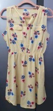 Monteau Yellow Checkered Floral Shirt Dress Size S Sleeveless Pockets Summer 90s