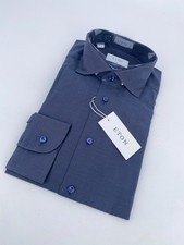 Eton Dress Shirt Mens L 16 - 41 Navy Blue Slim Fit Long Sleeve Collar Button Up