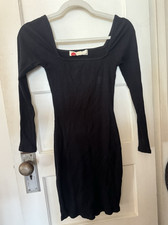 EUC FREE PEOPLE BEACH FITTED BLACK SHORT DRESS XS BOHO SEXY LONG SLEEVE HIPPIE