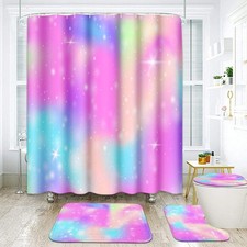 Unicorn Rainbow Bathroom Set with Shower Curtain and Rugs Accessory, Universe...