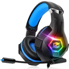 Gaming Headset Stereo Surround Sound Headphones with Breathing M, Blue