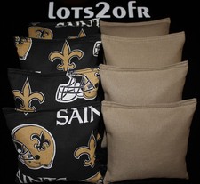 CORNHOLE BEAN BAGS w NEW ORLEANS SAINTS fabric on both sides of logo bags NEW