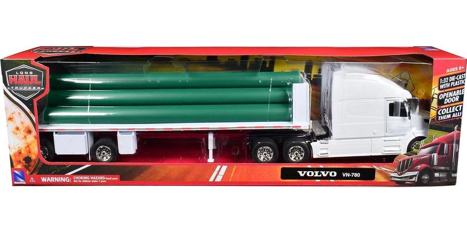 Volvo VN-780 Truck with Flatbed Trailer and Long Pipes Long Haul Truckers 1/32 - Image 2 of 4