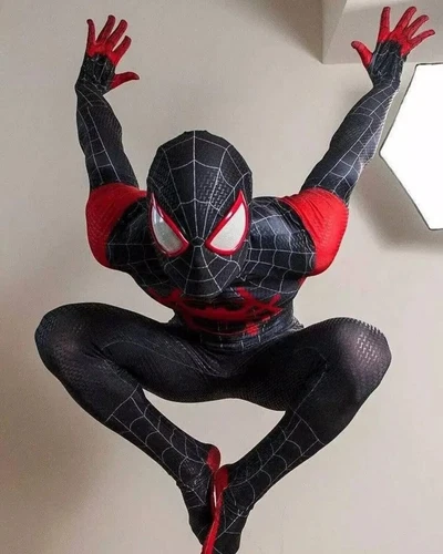 Miles Morales Spiderman Jumpsuit Kids/Adult Costume Cosplay Mask+Bodysuit110-190 - Picture 10 of 13