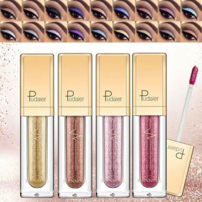 Pudaier Glitter Shimmer Metallic Eyeshadow Liquid Eyeliner Pigment Beauty Makeup