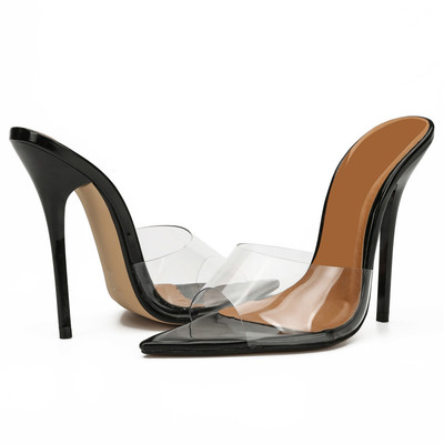 black pointed perspex heels