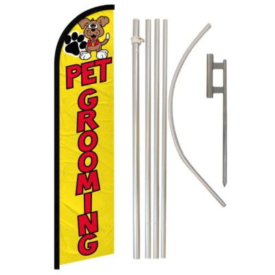 Pet Grooming Full Curve Windless Swooper Flag & Pole Kit Pet Salon