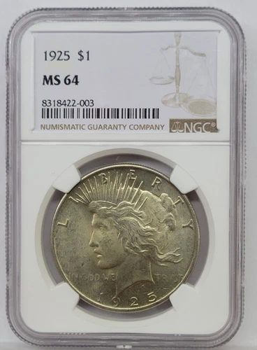 1925 $1 Silver Peace Dollar - NGC MS64 Nice Original Coin!