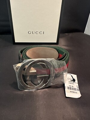 Genuine Gucci Green Red Web Belt Size 100 Silver Buckle  display picture 3