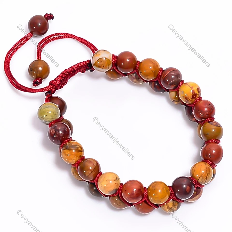Mookaite Gemstone 925 Sterling Silver Beaded Adjustable Bracelet For Girls - Image 3 of 4