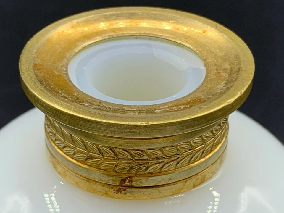 Antique French PALAIS ROYAL White Opaline Glass Perfume Scent Bottle Dore Bronze - Image 2 of 4