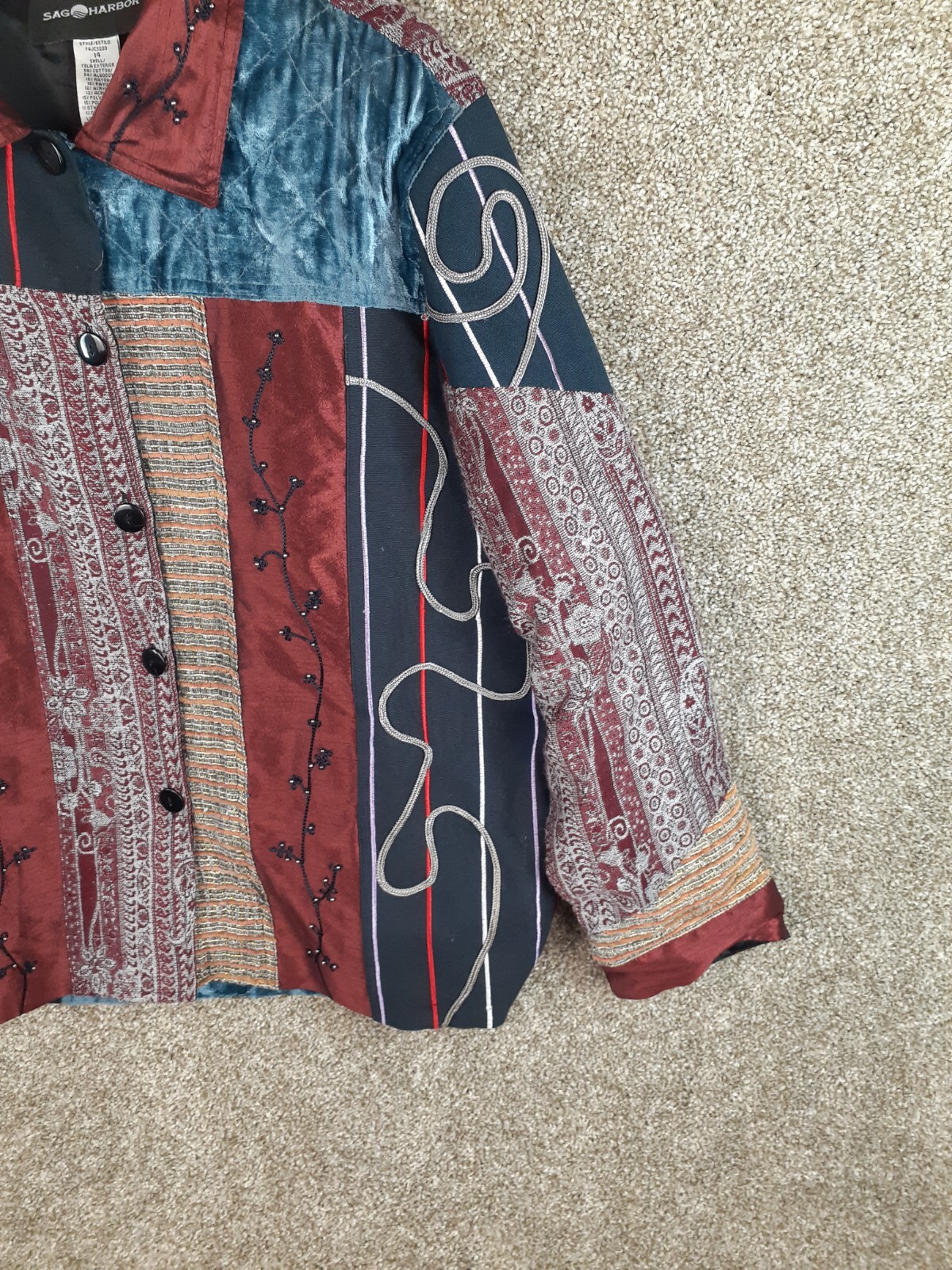 Sag Harbor Patchwork Jacket Shacket Womens 14 Red… - image 3