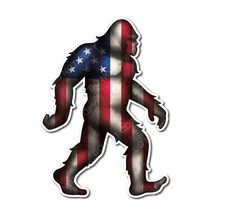 Sasquatch Yeti Bigfoot Decal Sticker for Car Truck Window Bumper American Flag