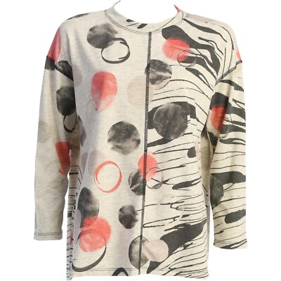 Jess & Jane 3/4 Sleeve French Terry Pullover Tunic Top - Dazzling, Multi NWT
