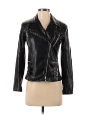 Marella Sport Women Black Faux Leather Jacket S