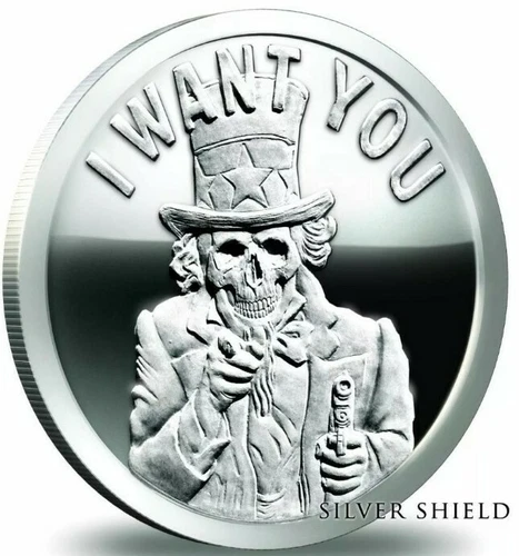 1 OZ .999 PURE SILVER SHIELD PROOF 2014  SLAVE UNCLE SAM ROUND COIN BULLION COA