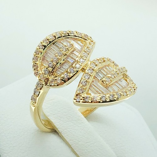 Anillo de cóctel circonio circular enchapado en oro amarillo blanco R5126 para mujer de moda joyería - Imagen 4 de 10