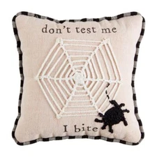 Mud Pie Home DON'T TEST ME I BITE Crochet Spider Mini Halloween Pillow 8" Sq