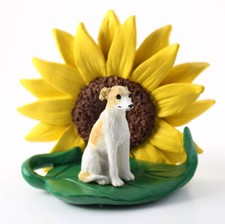 Whippet Sunflower Figurine Tan