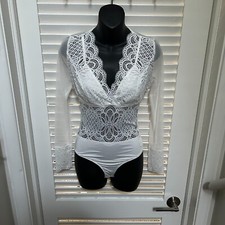 Women's White Lace Bodysuit Size Medium