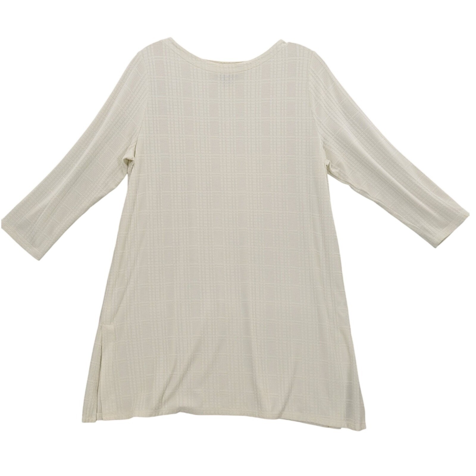 J. Jill Wearever Collection Tunic Top Plaid Knit Long Sleeve Cream M