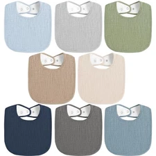 Baby Muslin Bibs 8 Pack 100% Cotton Soft Absorbent Feeding & Drooling Set