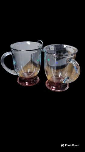 Gorgeous Anchor Hocking Café Red Footed, Glass Coffee  Mug Vtg -set Of 2-