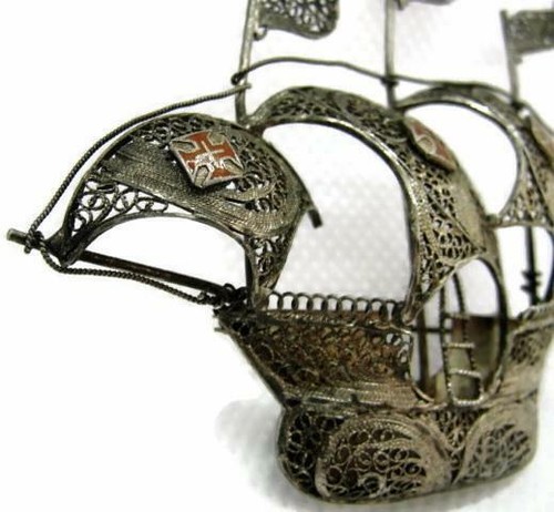 Broche antiguo filigrana múltiple barco pirata agua plata esterlina británica - Imagen 2 de 10