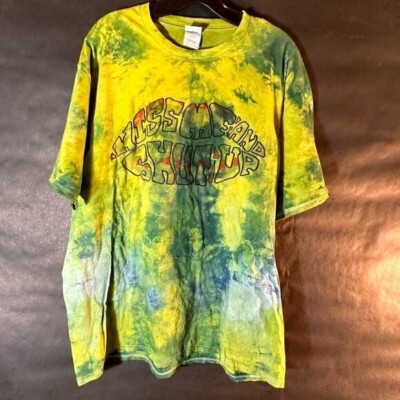 Lips Tee Shirt XL Tie Dye Kiss Me and Shut Up Handmade Psychedelic Green