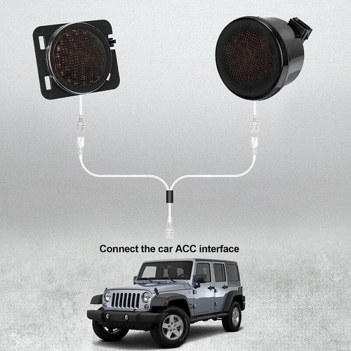 LED Turn Signals + Side Marker Fender Lights White & Amber For Jeep Wrangler JK - Picture 5 of 10