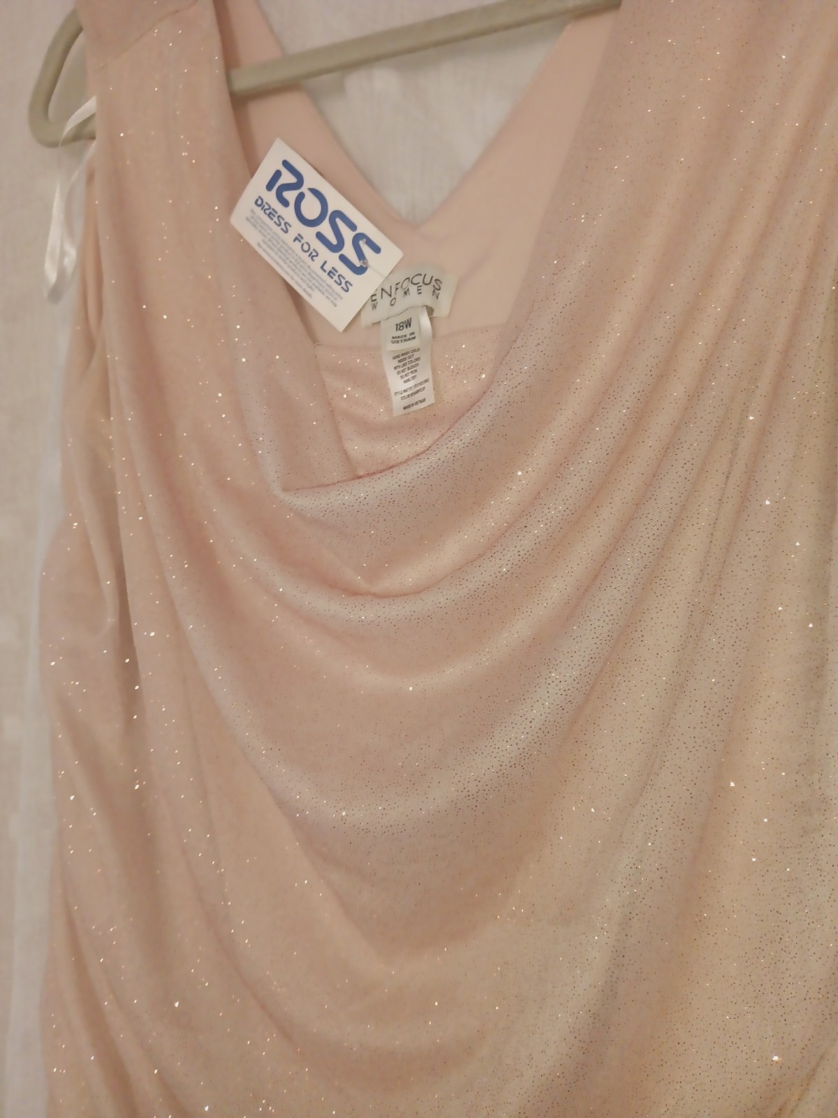 enfocus women dress 18w Blush Pink Copper Accent Sheer Overlay Stretch Knee EUC